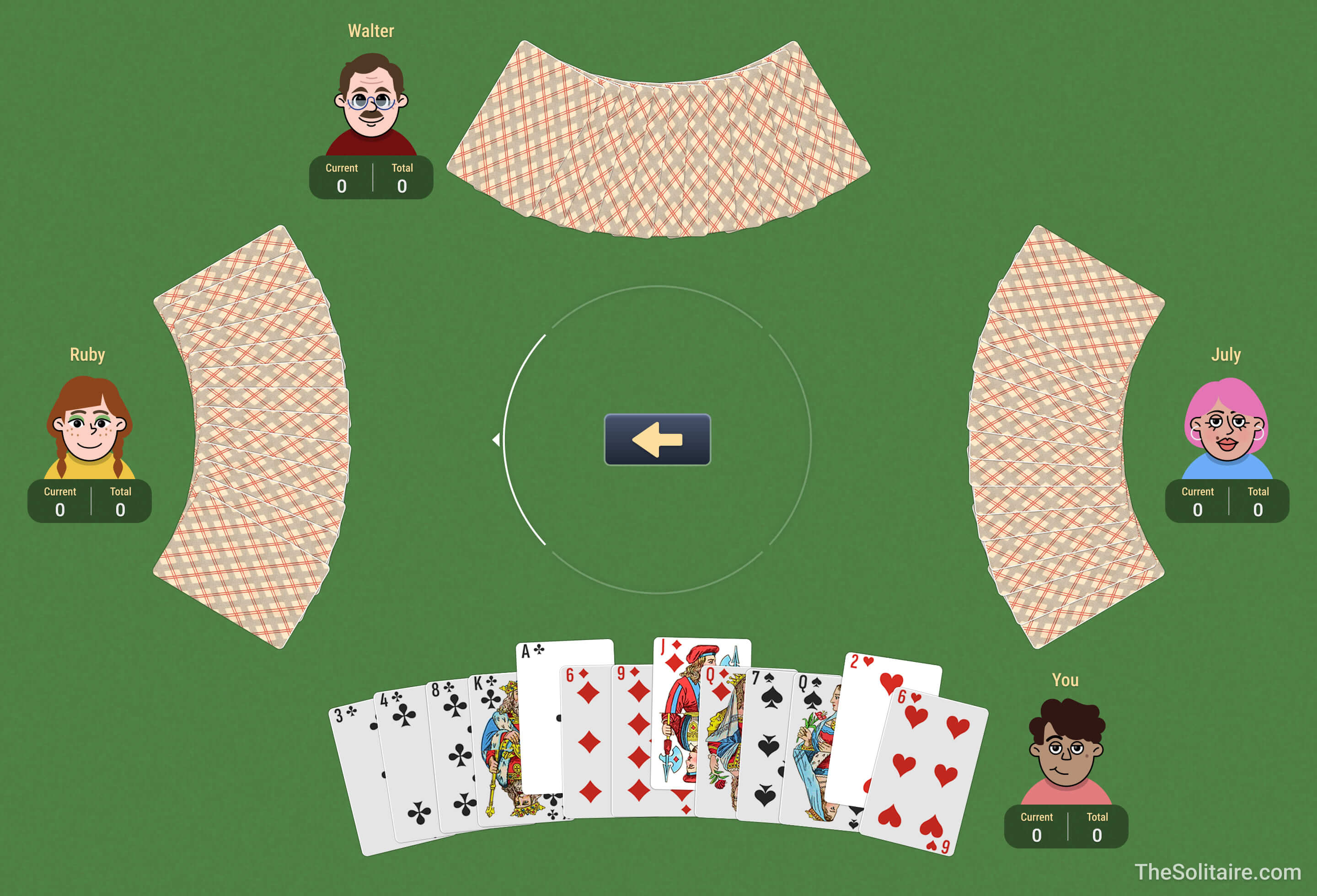 Hearts: at the start of the deal, pass three cards to the right.